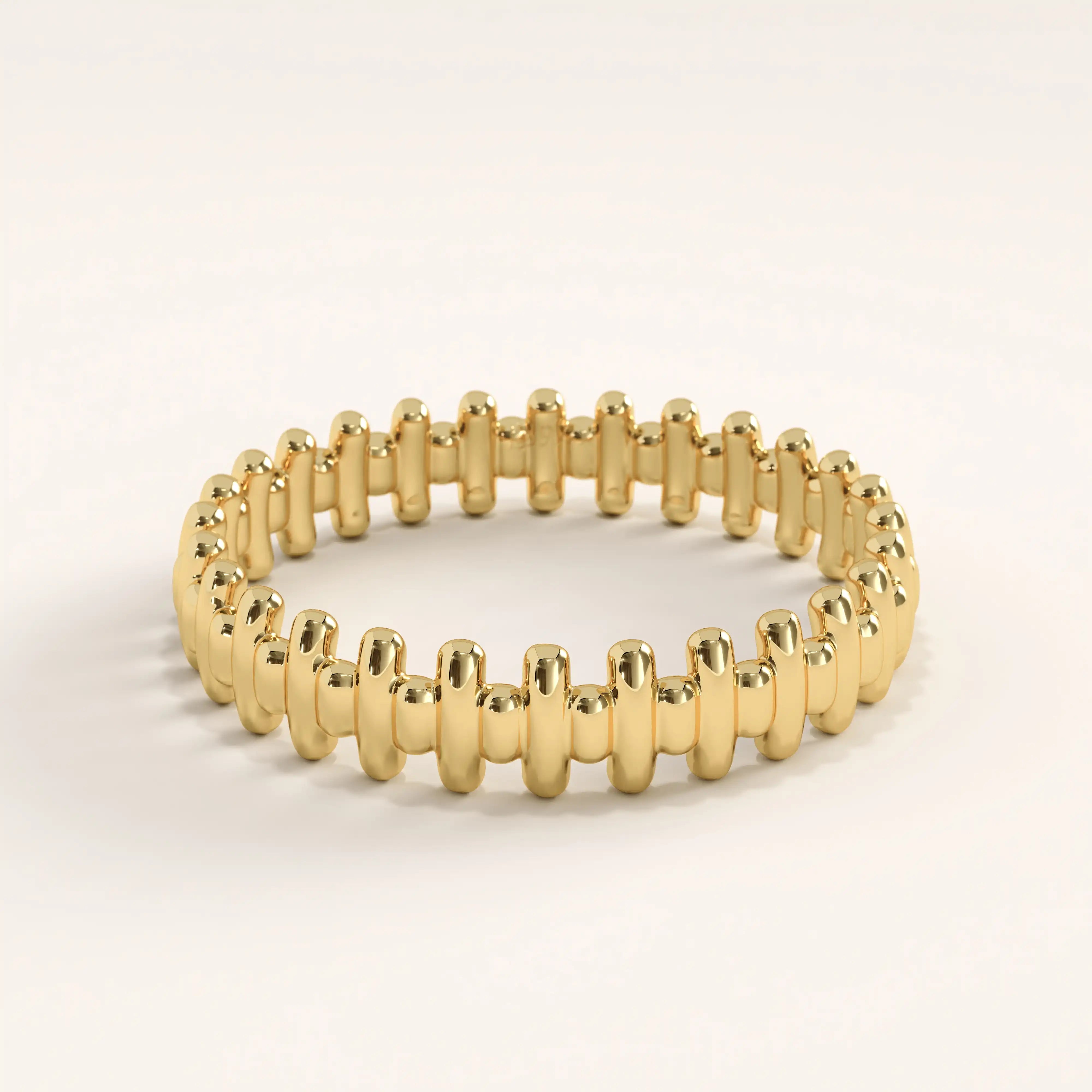 14k gold vermeil striped ring featuring a continuous beaded stripe pattern with a high-polish finish, creating a modern and elegant texture.
