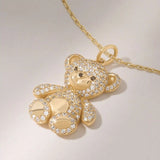 14K SOLID GOLD PAVE MOISSANITE TEDDY BEAR PENDANT NECKLACE FOR WOMEN