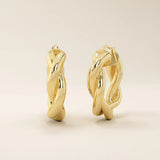 14k solid gold twisted thick band hoop earrings for women