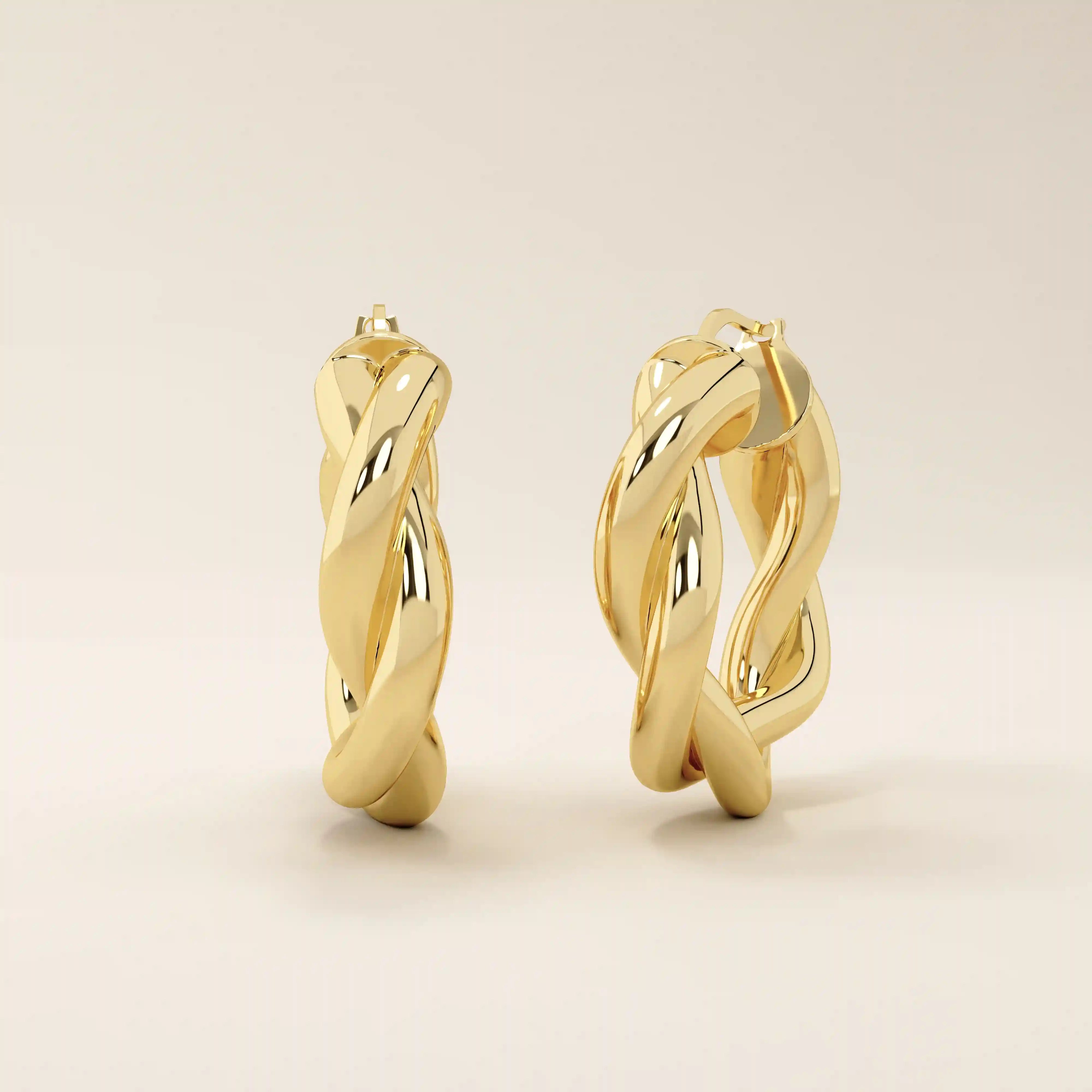14k solid gold twisted thick band hoop earrings for women