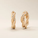 14k solid gold twisted thick band hoop earrings for women