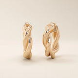 14k solid gold twisted thick band hoop earrings for women