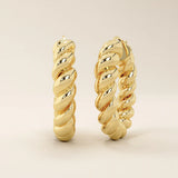 14k solid gold twisted rope band hoop earrings for women
