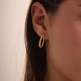 14k solid gold twisted rope band hoop earrings for women