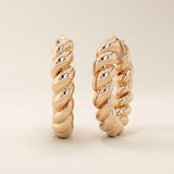 14k solid gold twisted rope band hoop earrings for women