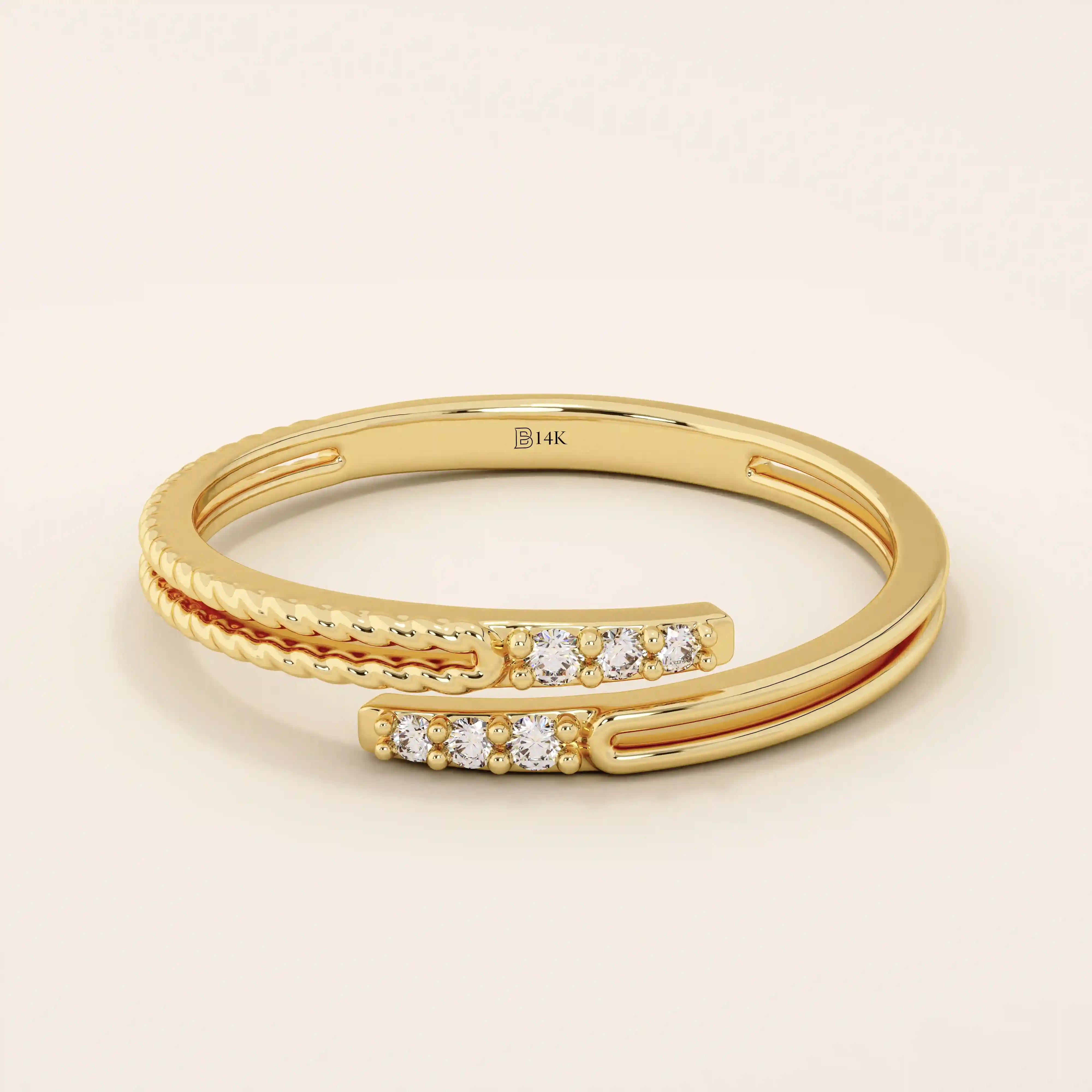 14K SOLID YELLOW GOLD WRAP BYPASS STACKING RING FOR WOMEN
