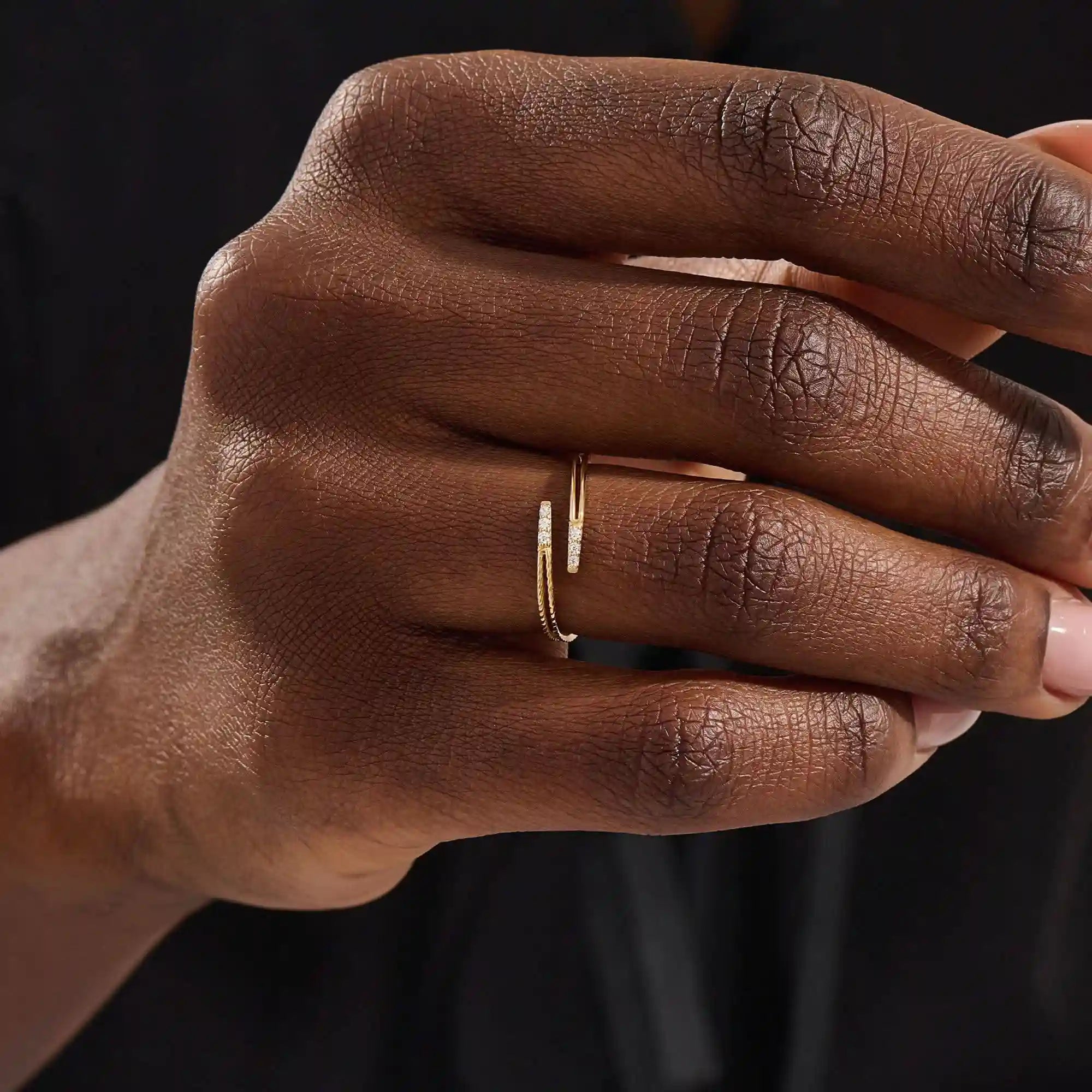 14K SOLID YELLOW GOLD WRAP BYPASS STACKING RING FOR WOMEN