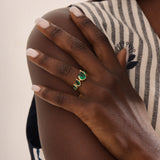14k Gold 5 Emerald Gemstone Ring