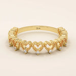 14K SOLID GOLD HALF ETERNITY MILGRAIN HEART STACKING RING FOR WOMEN