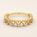 14K SOLID GOLD HALF ETERNITY MILGRAIN HEART STACKING RING FOR WOMEN