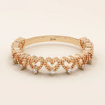 14K SOLID GOLD HALF ETERNITY MILGRAIN HEART STACKING RING FOR WOMEN