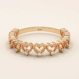 14K SOLID GOLD HALF ETERNITY MILGRAIN HEART STACKING RING FOR WOMEN