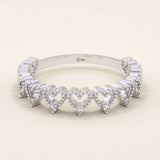 14K SOLID GOLD HALF ETERNITY MILGRAIN HEART STACKING RING FOR WOMEN