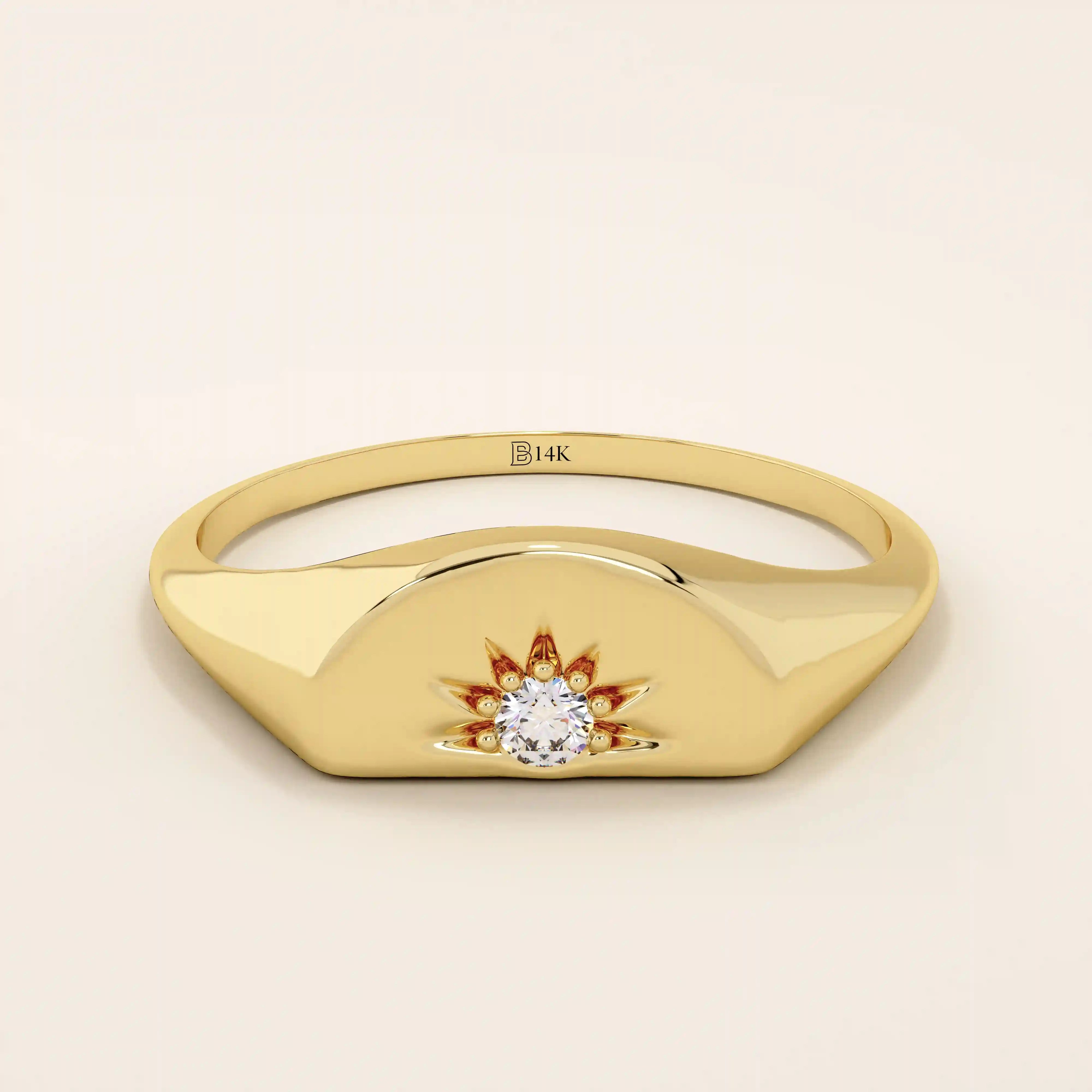 HALF SUN SIGNET RING IN 14K SOLID GOLD