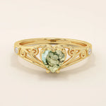 cute Celtic design vintage Heart cut Moss Agate solitaire engagement Ring in 14k solid yellow gold for women