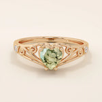 cute Celtic design vintage Heart cut Moss Agate solitaire engagement Ring in 14k solid yellow gold for women