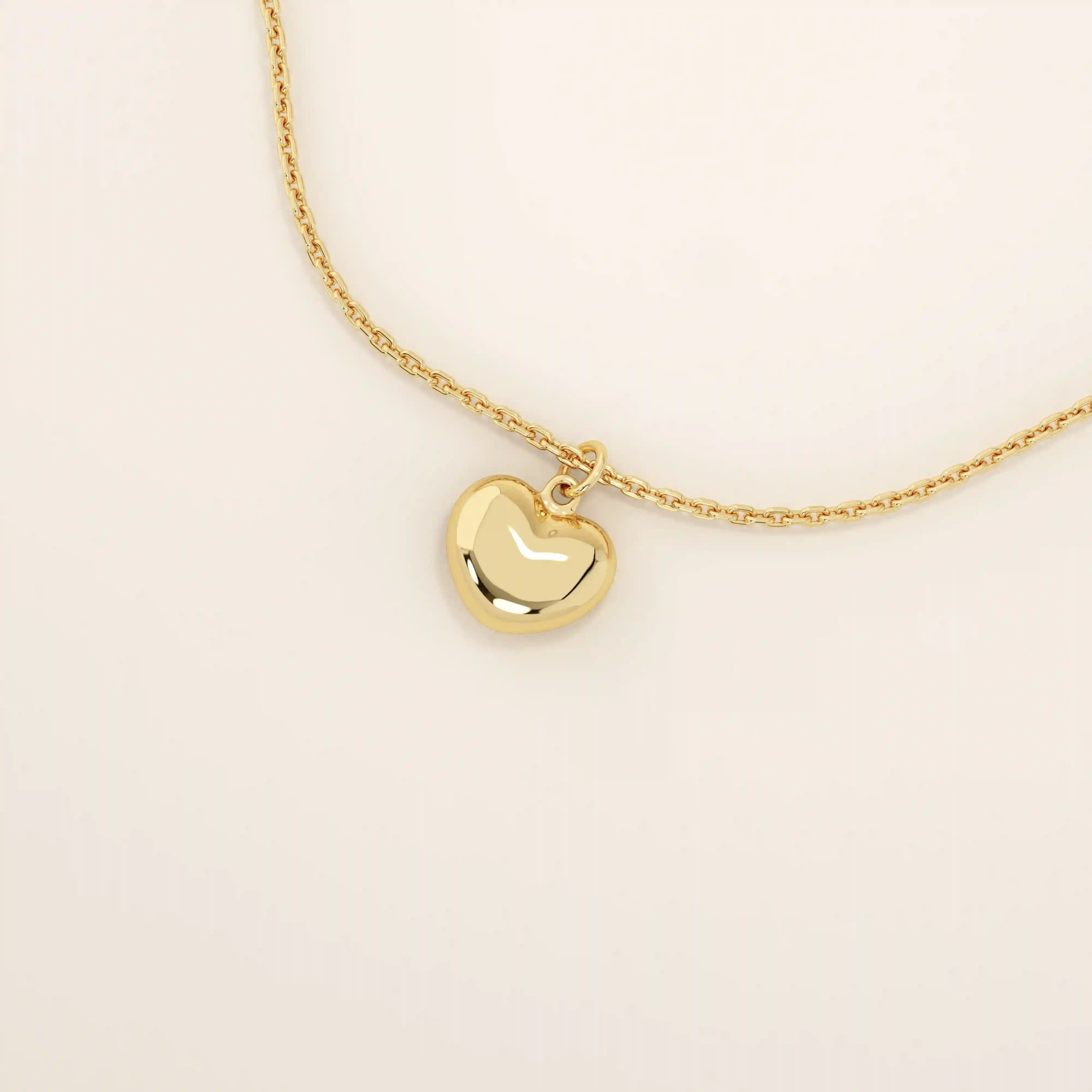 14K SOLID PLAIN YELLOW GOLD 3D HEART PENDANT NECKLACE FOR WOMEN