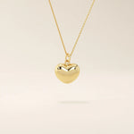 14K SOLID PLAIN YELLOW GOLD 3D HEART PENDANT NECKLACE FOR WOMEN