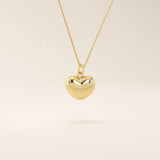 14K SOLID PLAIN YELLOW GOLD 3D HEART PENDANT NECKLACE FOR WOMEN