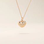 14K SOLID PLAIN YELLOW GOLD 3D HEART PENDANT NECKLACE FOR WOMEN
