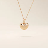 14K SOLID PLAIN YELLOW GOLD 3D HEART PENDANT NECKLACE FOR WOMEN