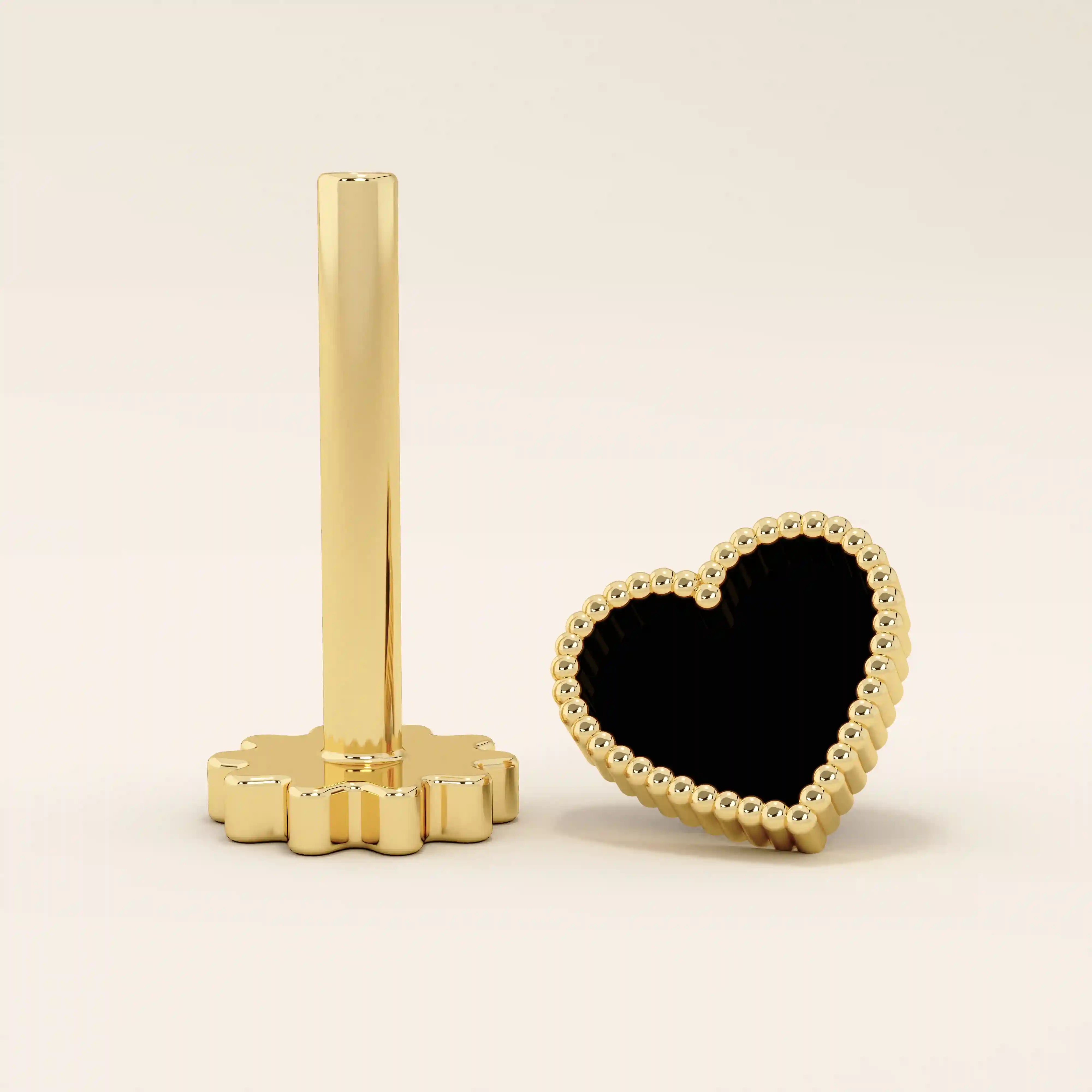 BLACK ENAMEL HEART PIERCING IN 14K SOLID GOLD