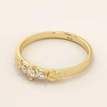 14K SOLID GOLD SMALL TRIO MOISSANITE MINIMAL STACKABLE  WEDDING RING FOR WOMEN