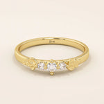 14K SOLID GOLD SMALL TRIO MOISSANITE MINIMAL STACKABLE  WEDDING RING FOR WOMEN