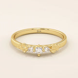 14K SOLID GOLD SMALL TRIO MOISSANITE MINIMAL STACKABLE  WEDDING RING FOR WOMEN