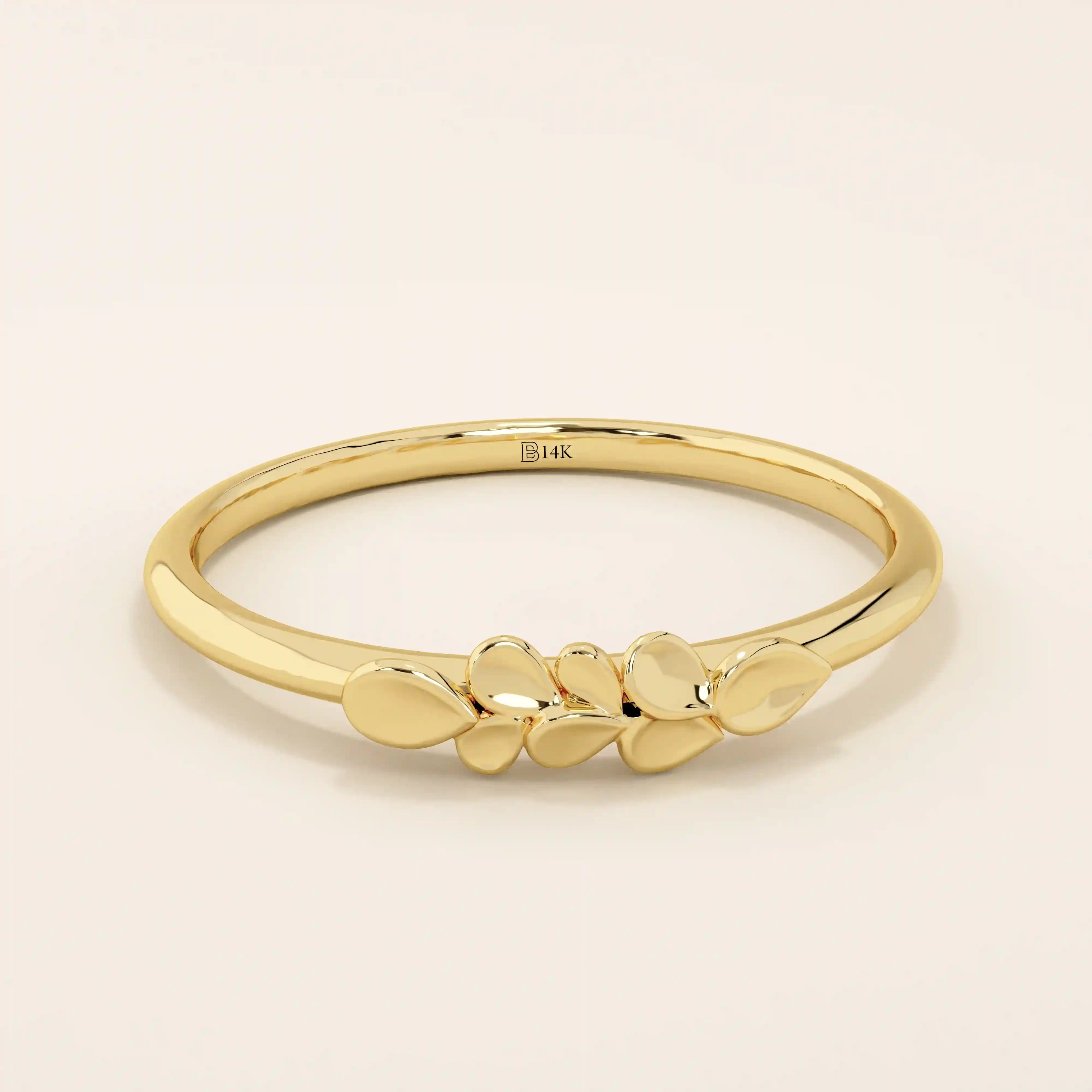 14K SOLID GOLD NATURE INSPIRED LEAF WEDDING STACKING RING FOR WOMEN