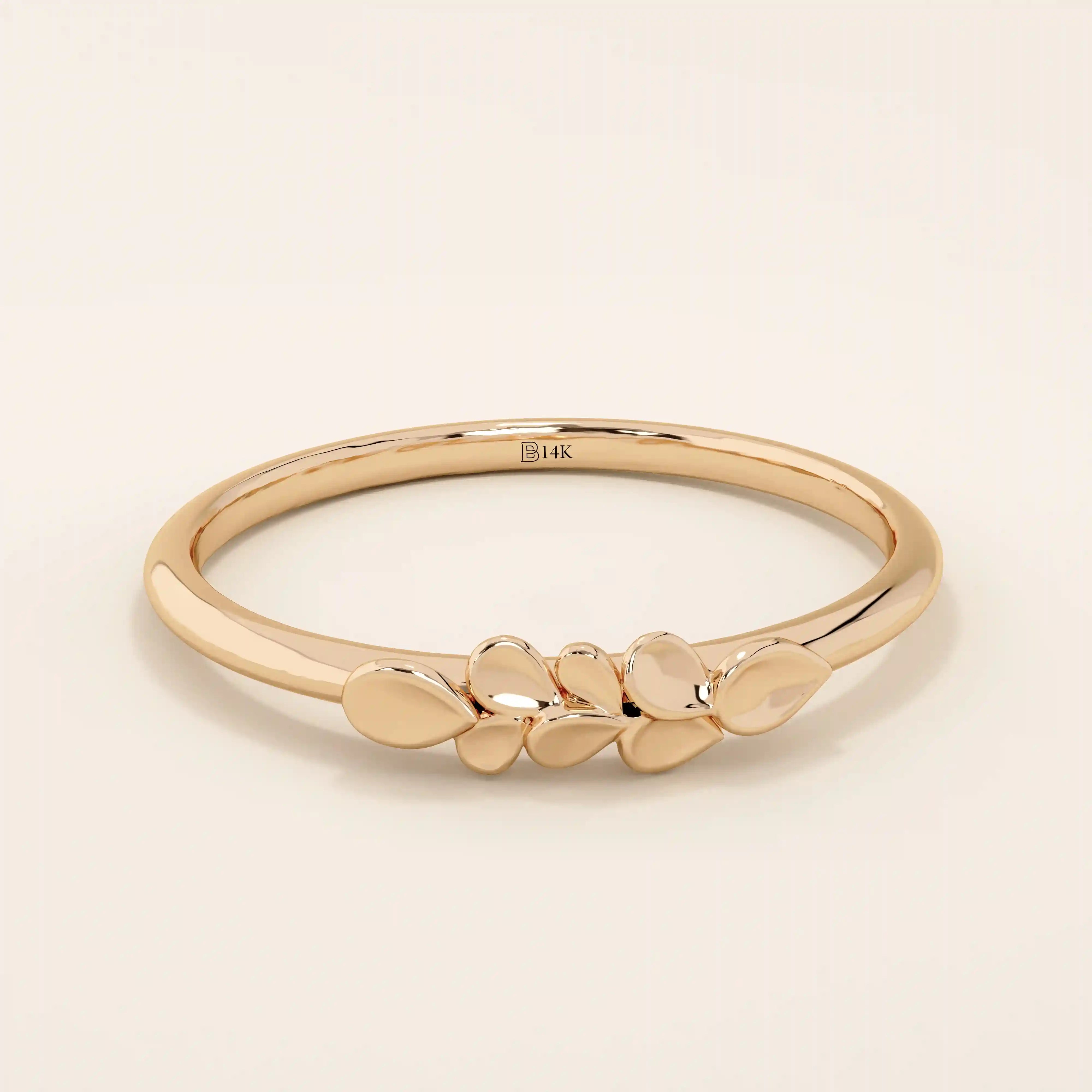 14K SOLID GOLD NATURE INSPIRED LEAF WEDDING STACKING RING FOR WOMEN