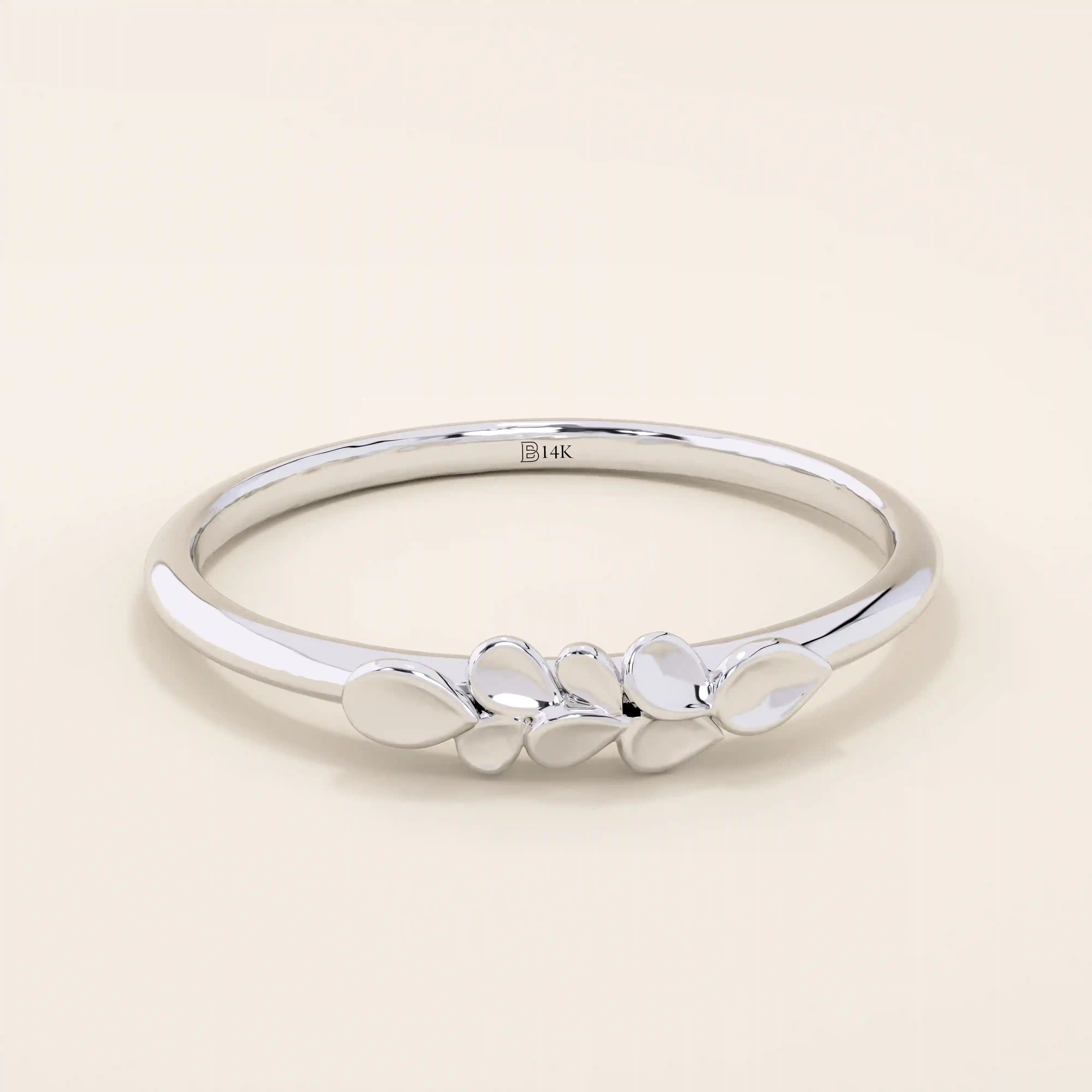 14K SOLID GOLD NATURE INSPIRED LEAF WEDDING STACKING RING FOR WOMEN