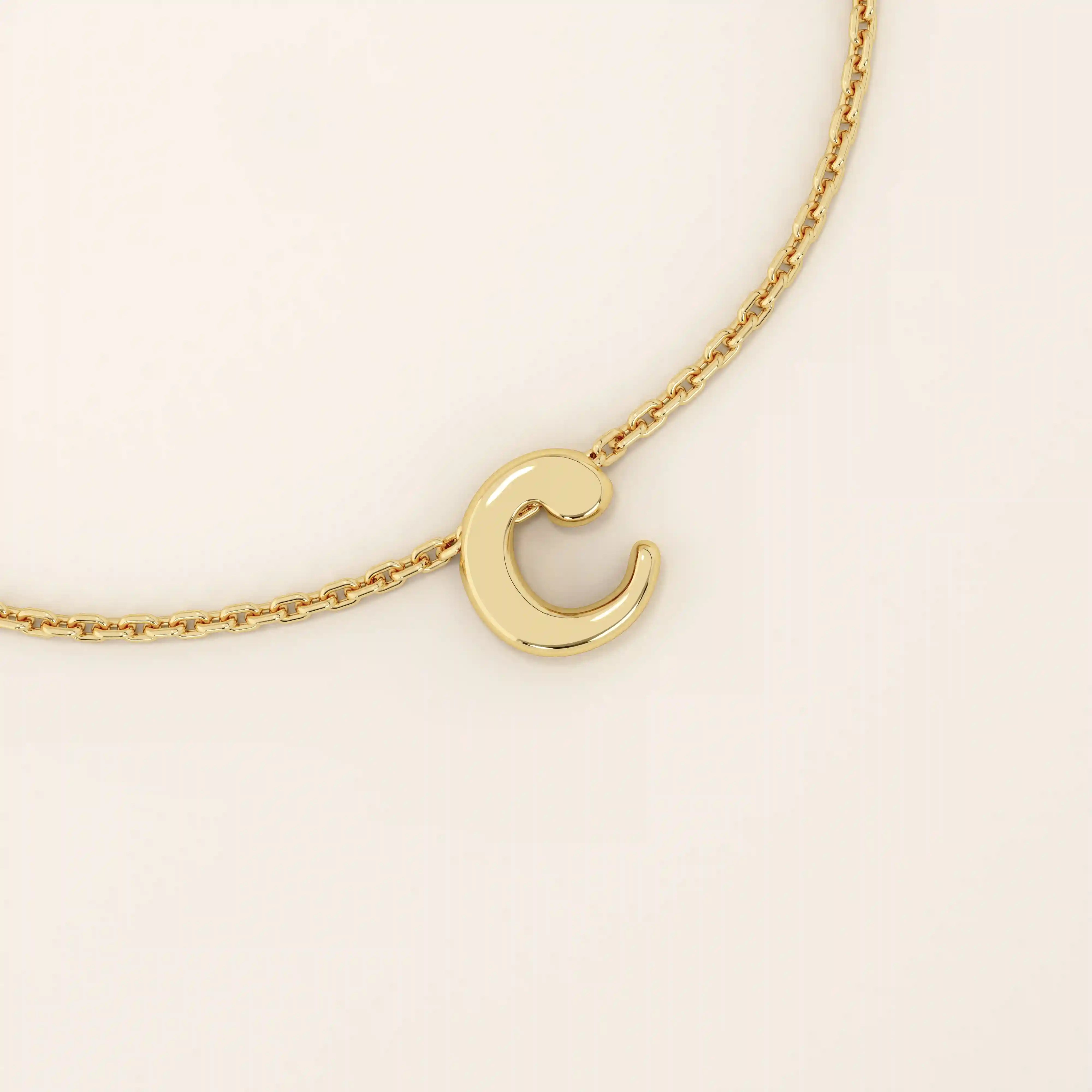 14k solid gold moving letter alphabet bracelet for women
