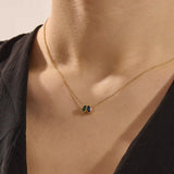 14K SOLID GOLD DOUBLE MARQUISE BIRTHSTONE MOVING CHARM NECKLACE FOR WOMEN