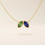 14K SOLID GOLD DOUBLE MARQUISE BIRTHSTONE MOVING CHARM NECKLACE FOR WOMEN