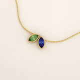 14K SOLID GOLD DOUBLE MARQUISE BIRTHSTONE MOVING CHARM NECKLACE FOR WOMEN