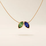 14K SOLID GOLD DOUBLE MARQUISE BIRTHSTONE MOVING CHARM NECKLACE FOR WOMEN