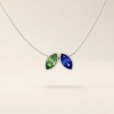 14K SOLID GOLD DOUBLE MARQUISE BIRTHSTONE MOVING CHARM NECKLACE FOR WOMEN