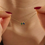 14K SOLID GOLD DOUBLE MARQUISE BIRTHSTONE MOVING CHARM NECKLACE FOR WOMEN