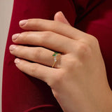 14k solid gold emerald and moissanite curve stacking ring for women
