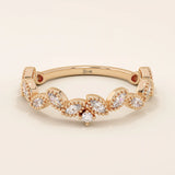 14k solid gold marquise cut leaf vine stackable wedding ring for women