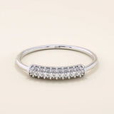 14k solid gold middle pave moissanite slim band ring for women