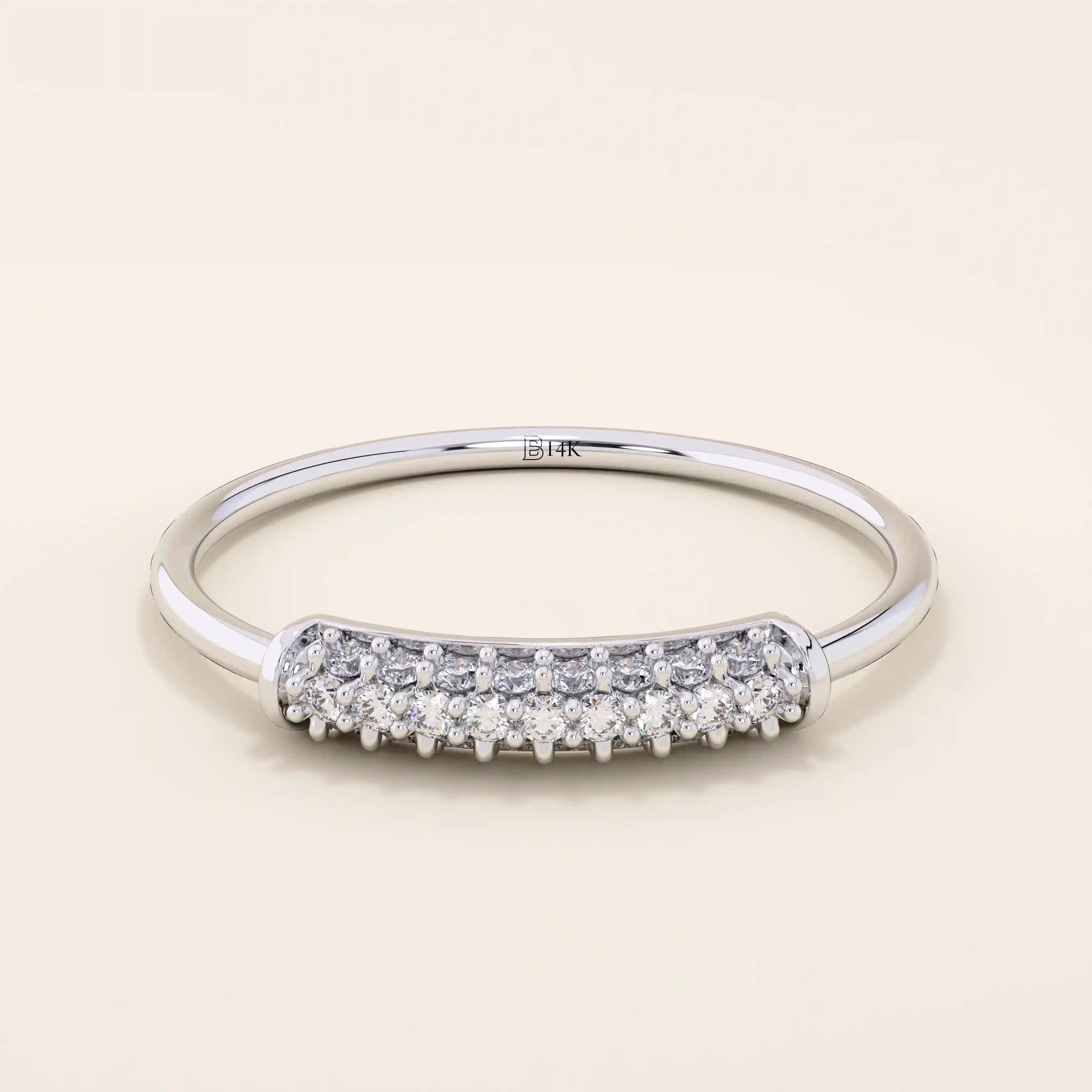 14k solid gold middle pave moissanite slim band ring for women