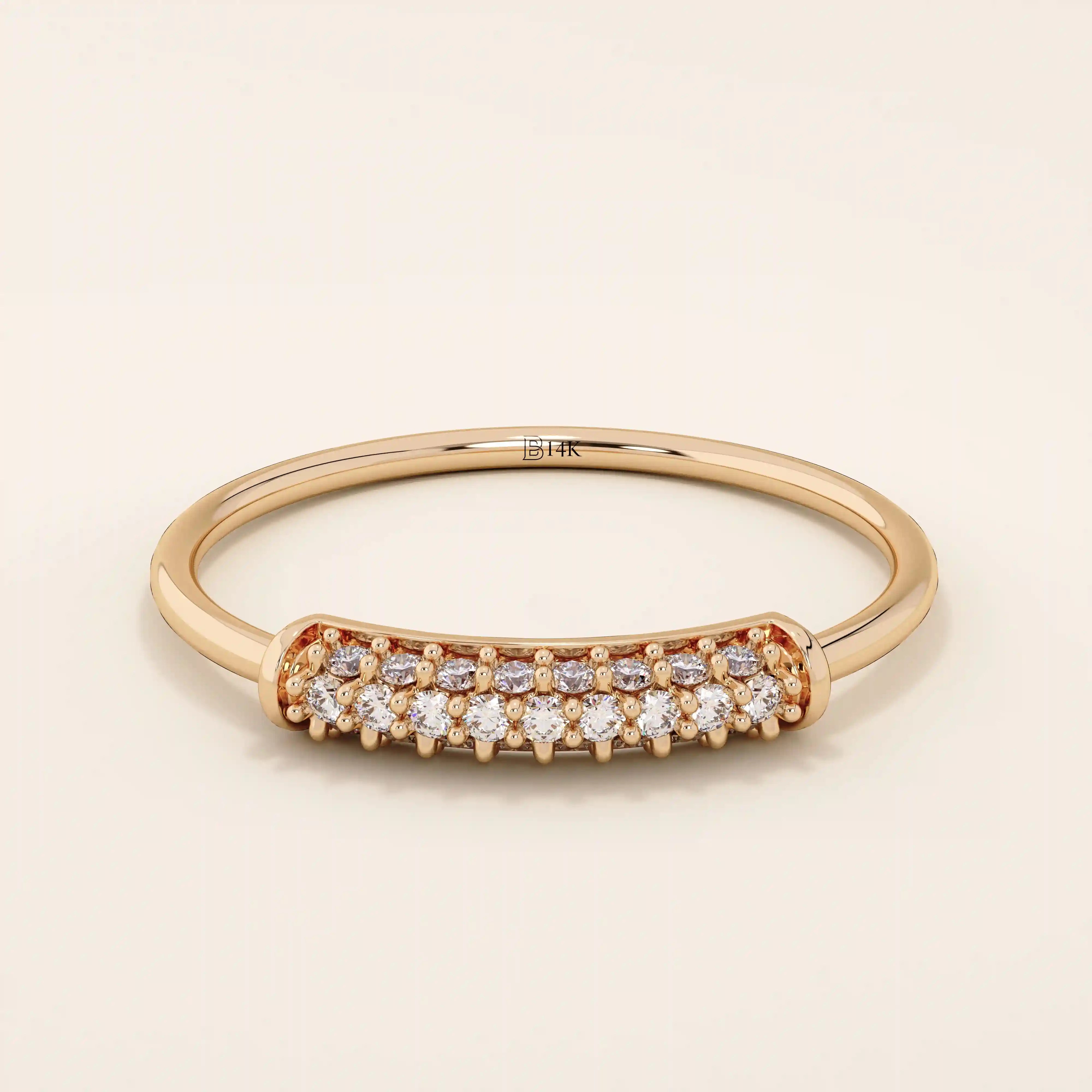 14k solid gold middle pave moissanite slim band ring for women