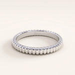 14k white gold vermeil minimalist band ring featuring a modern ridged design, elegant stacking ring for women.
