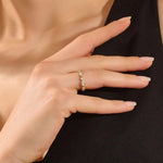 14k solid gold bezel pear round wedding ring for women