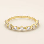 14k solid gold mixed cut princess and round moissanite stones wedding ring for women