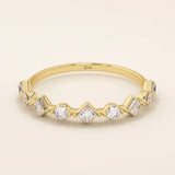 14k solid gold mixed cut princess and round moissanite stones wedding ring for women