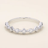 14k solid gold mixed cut princess and round moissanite stones wedding ring for women