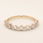 14k solid gold mixed cut princess and round moissanite stones wedding ring for women